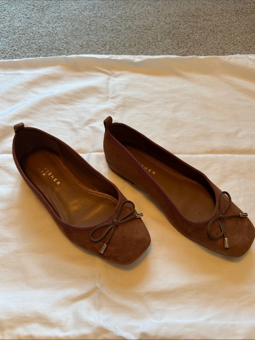 Marc Fisher Brown Suede Ballet Flats with Bow